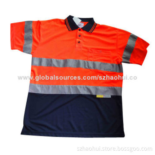 Men's short-sleeve high visible safety shirt for work-wear with 3m reflective rand, OEM orders